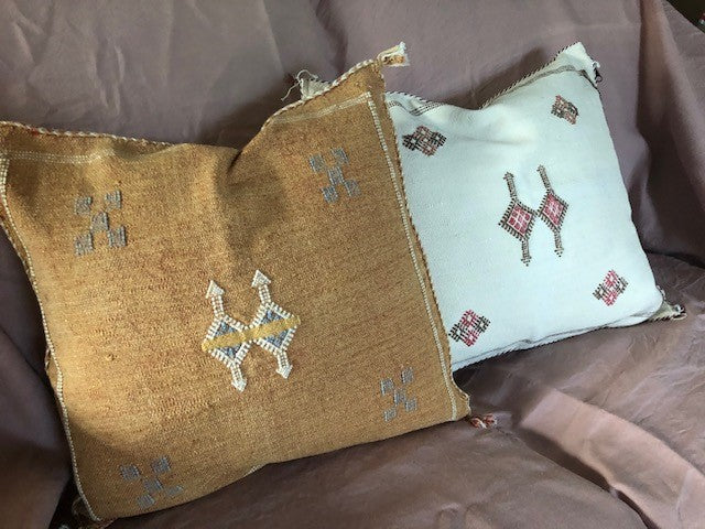 Genuine Moroccan Cactus Silk Pillow in Sandstone