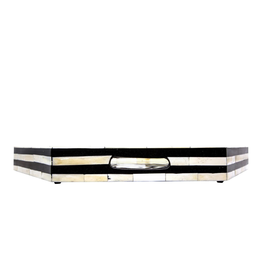 Bone Inlay Hexagonal Tray in Black