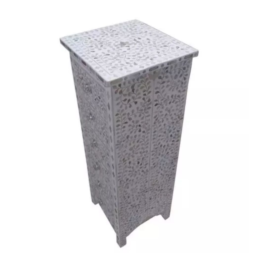 Mother of Pearl Inlay Lingerie Tallboy in White