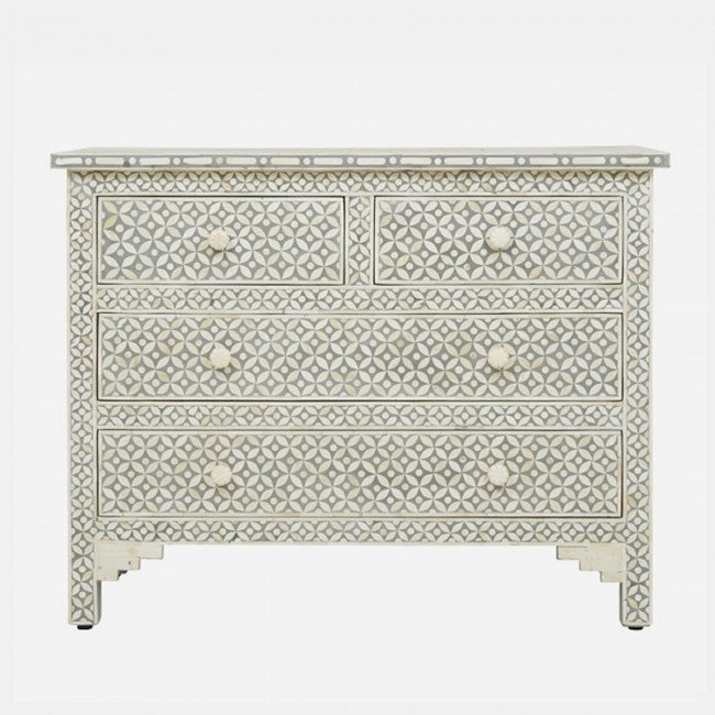 Bone Inlay 4 Drawer Chest in Chevron Black