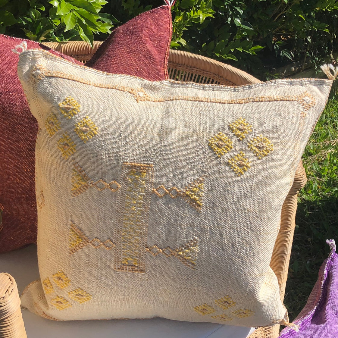 Genuine Moroccan Cactus Silk Cushion in Cream