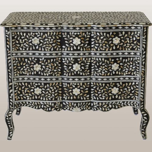 Bone Inlay Floral Side Table in Blush