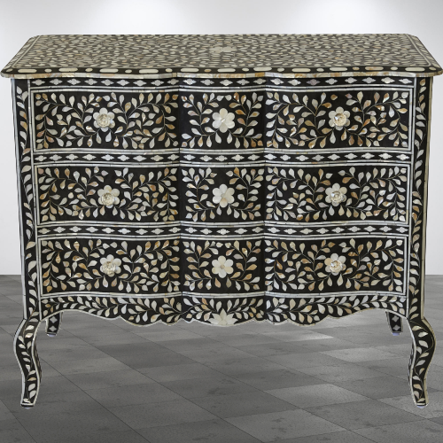 Bone Inlay Floral Side Table in Blush