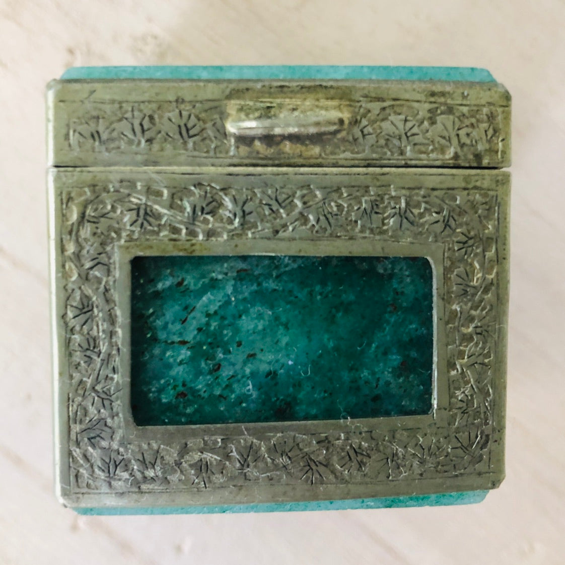 Jade and Sterling Silver Box with Miniature Seed Pod Elephants