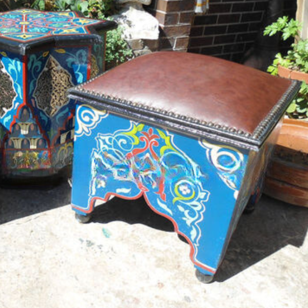 Moroccan Square Stools with Leather Pad