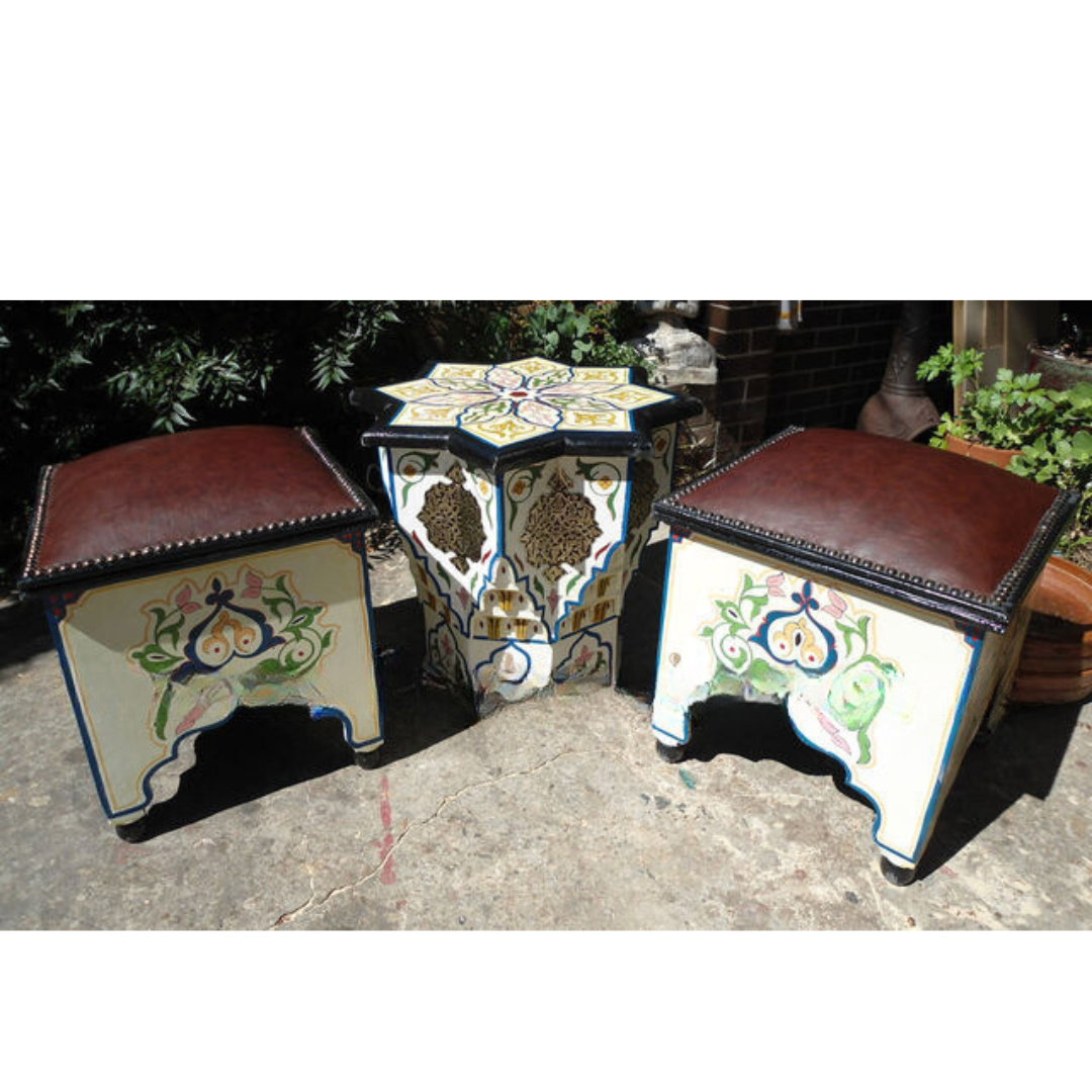 Moroccan Square Stools with Leather Pad