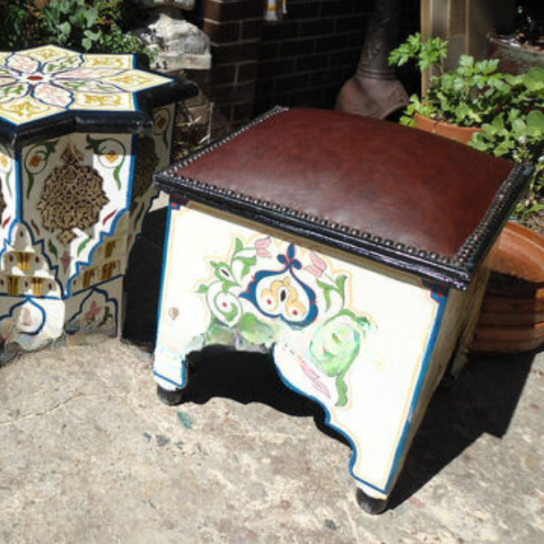 Moroccan Square Stools with Leather Pad
