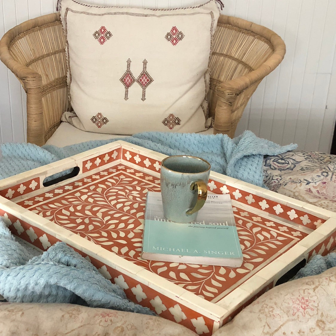 Bone Inlay Rectangular Tray in Ochre