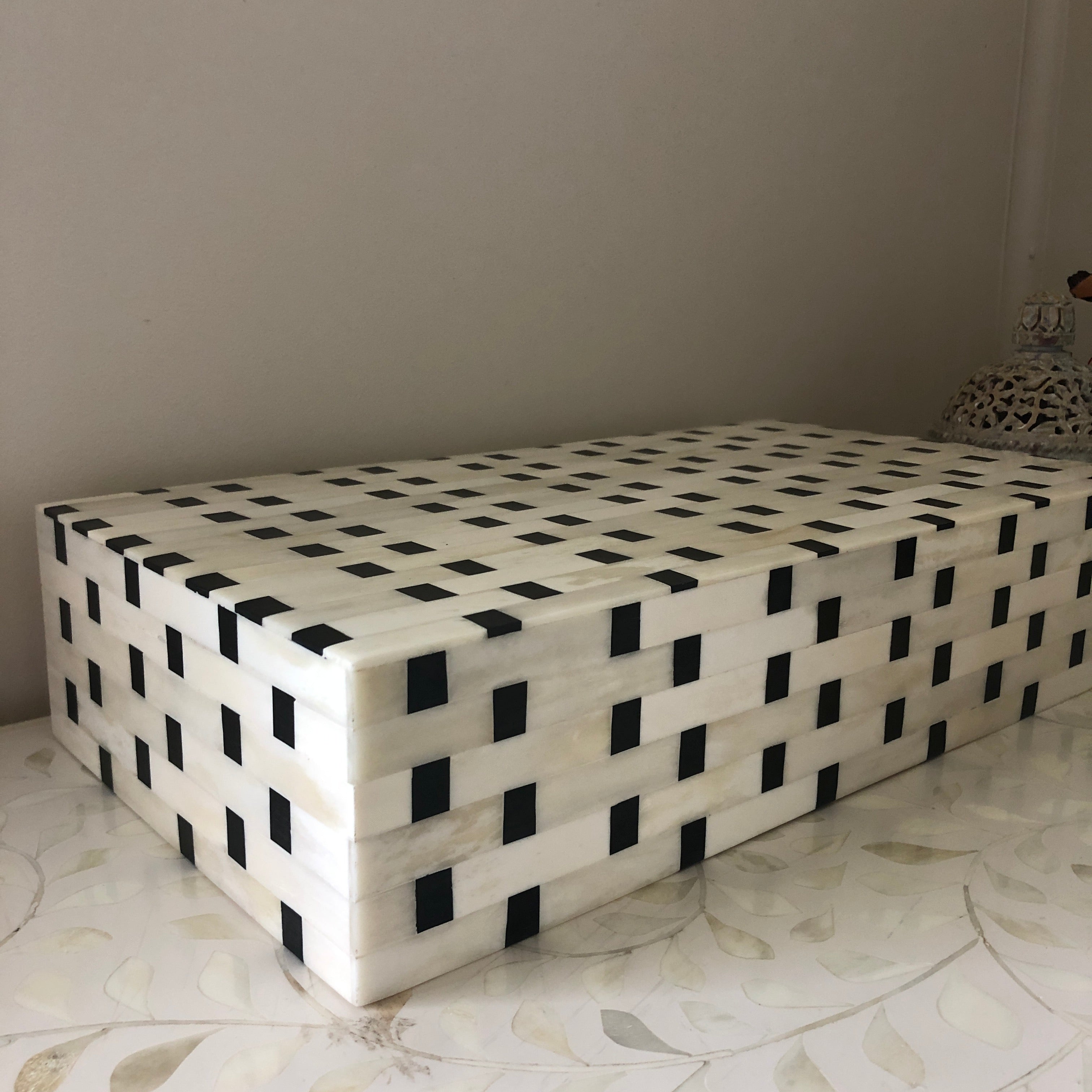 Bone Inlay Box in Black & White Checker