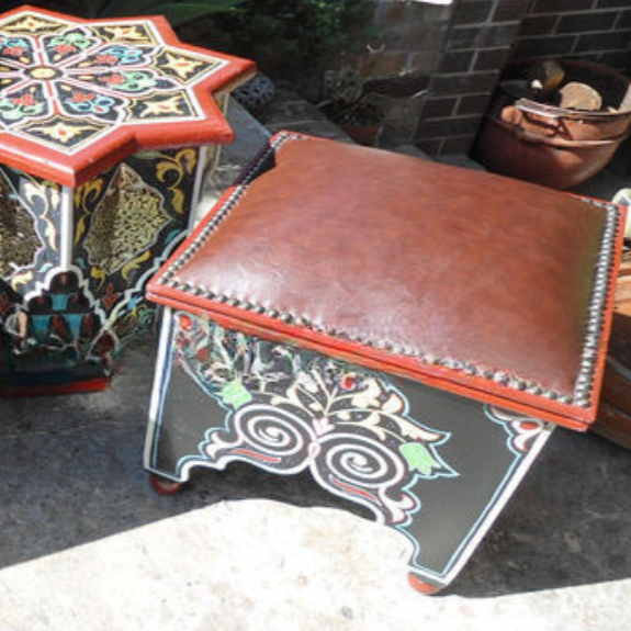 Moroccan Square Stools with Leather Pad