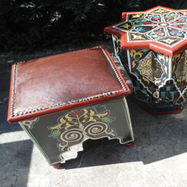 Moroccan Square Stools with Leather Pad
