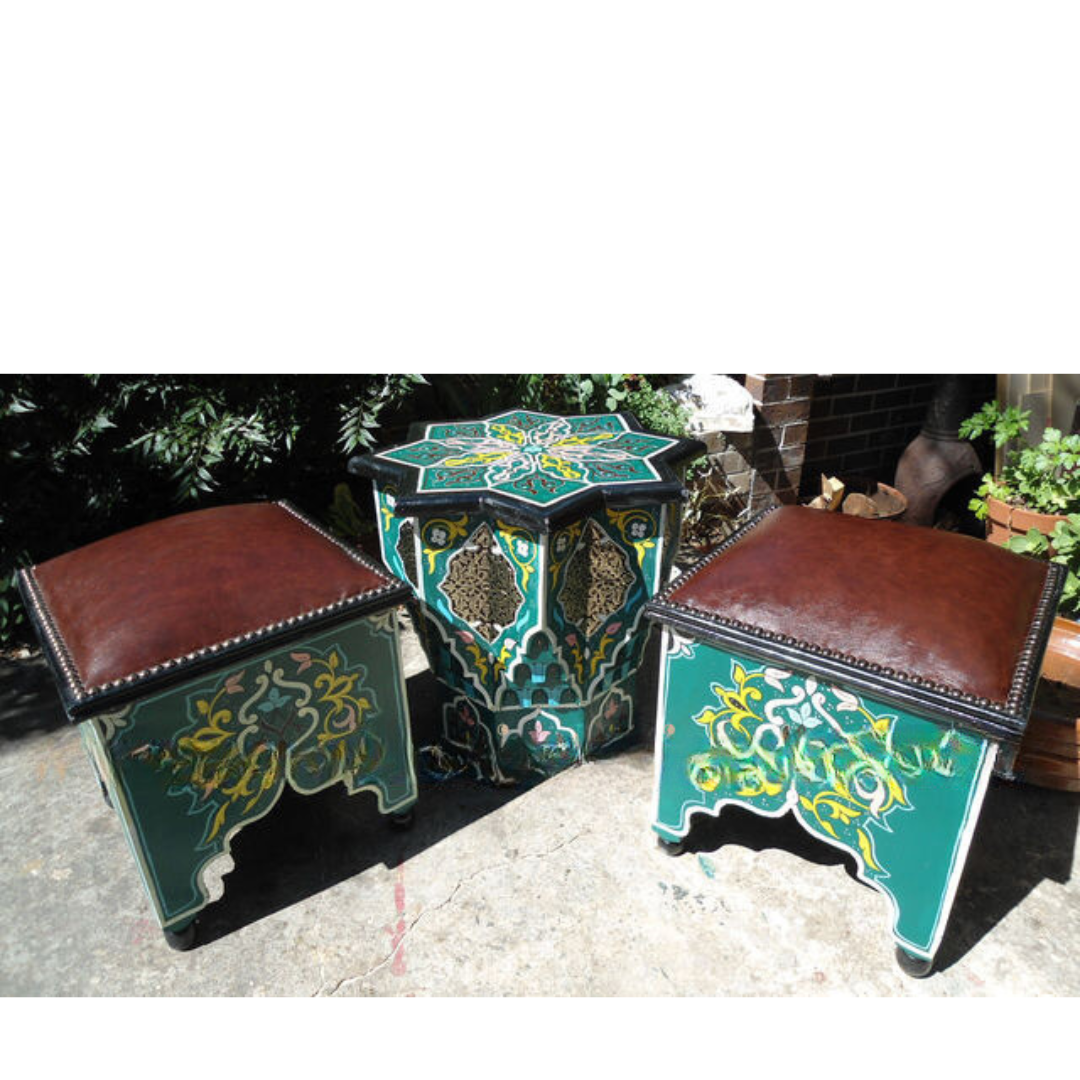 Moroccan Square Stools with Leather Pad