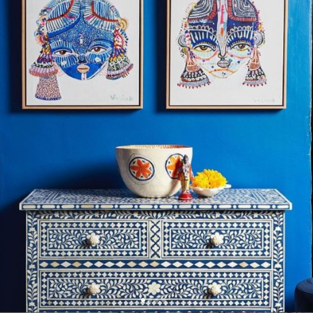 Bone Inlay 4 Drawer Chest in Sapphire