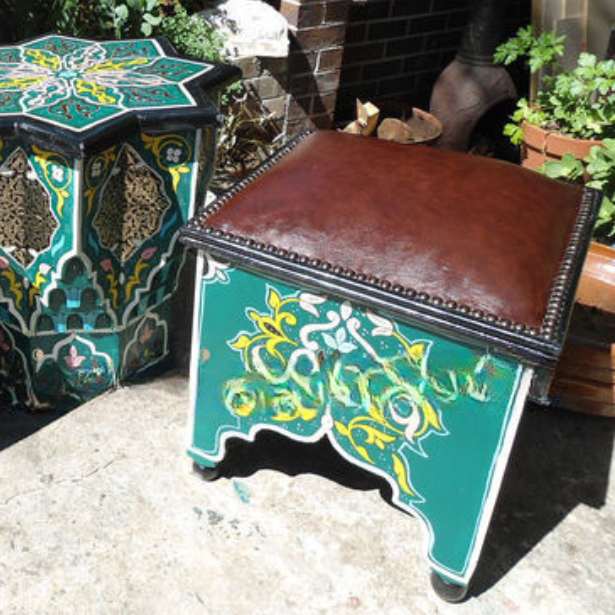 Moroccan Square Stools with Leather Pad