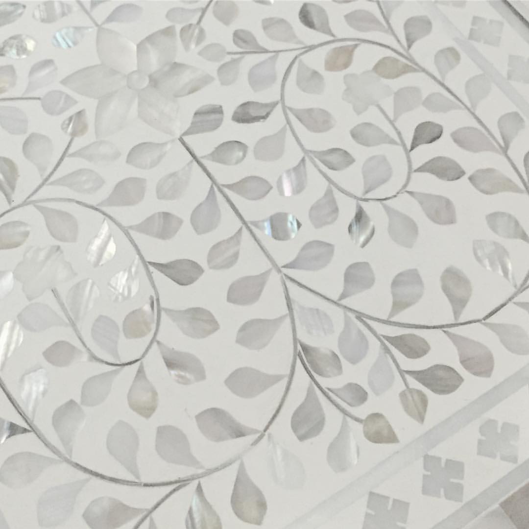 Mother of Pearl Inlay Bedside Cabinet in White