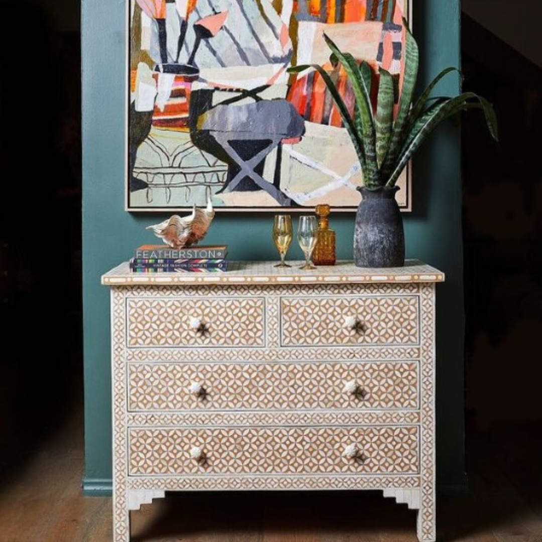 Bone Inlay 4 Drawer Chest in Celtic Grey
