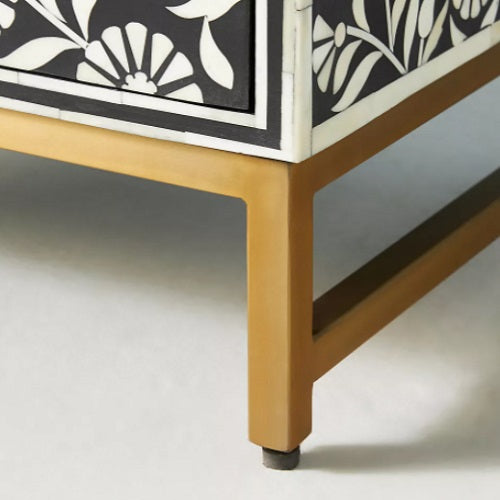 Bone Inlay Dahlia Bedside Chest with 3 Drawers in Teal
