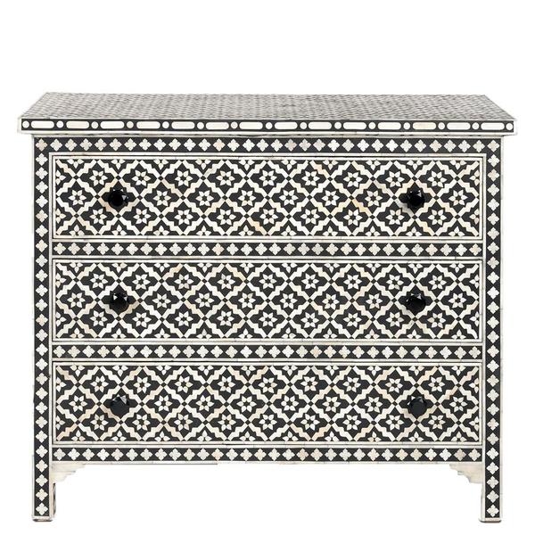 Bone Inlay 3 Drawer Chest in Brass Dot/Black