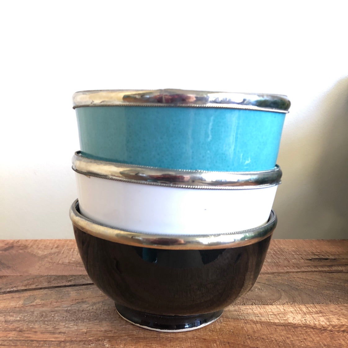 Fez Bowl with Silver Edging in Black - Set of 2