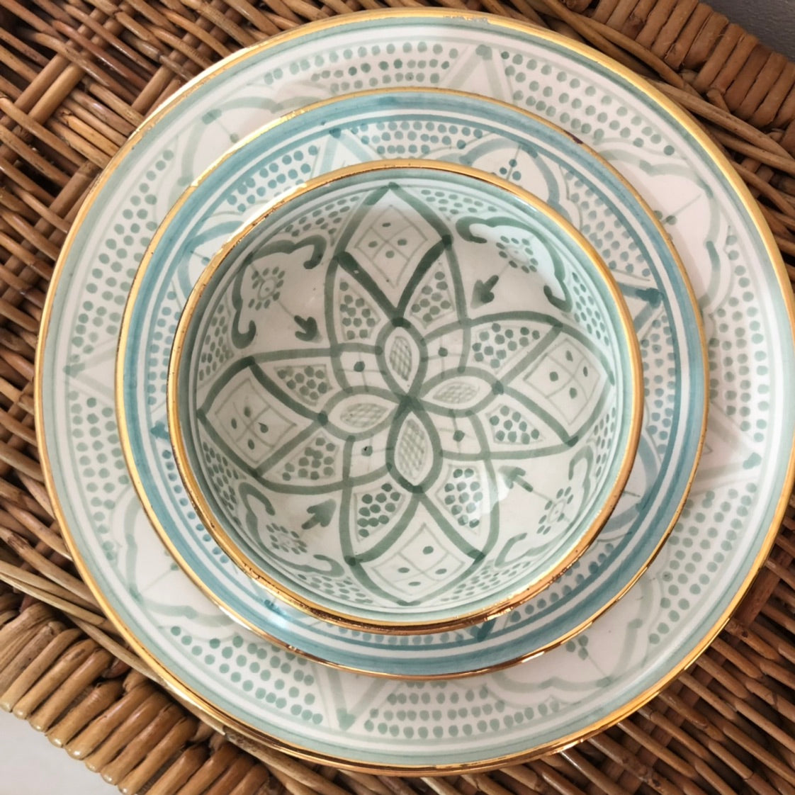 Genuine Rabat Safi Set - Large Plate, Small Plate & Bowl in Mint
