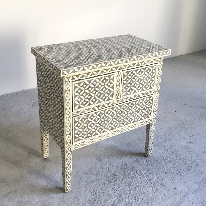 Bone Inlay Side Table in Charcoal