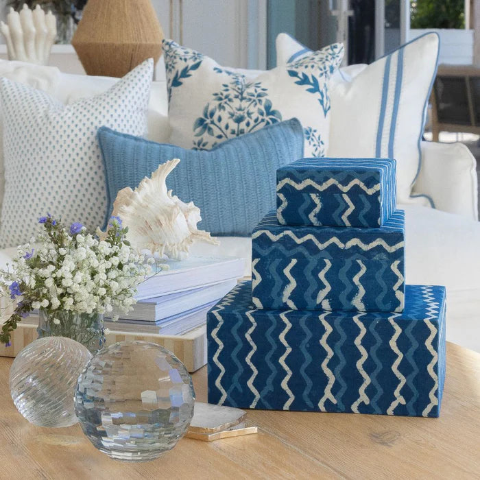 Ikat Fabric Box - Set of 3 - in  Blue