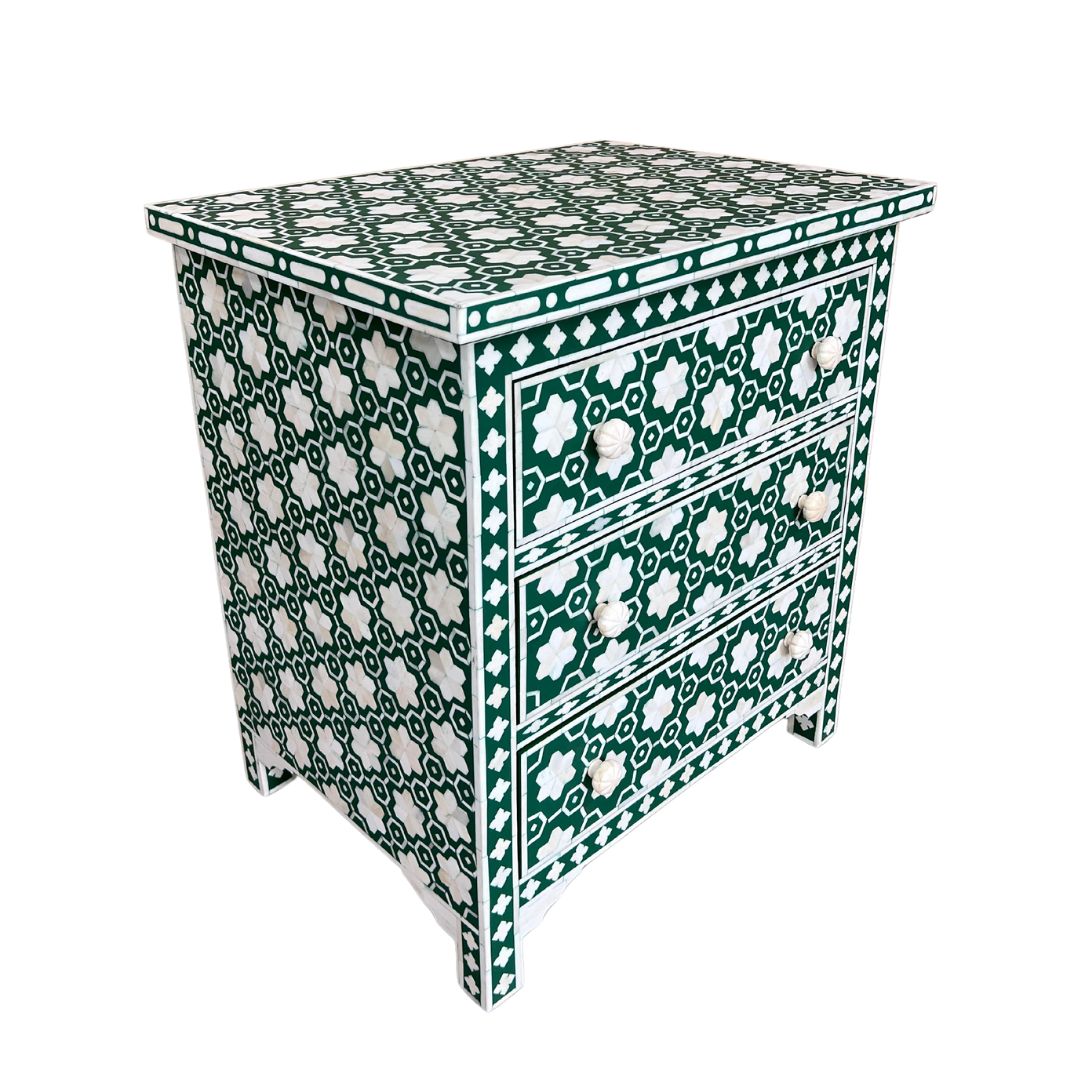 Garland Bone Inlay Upsized Bedside Table in Green