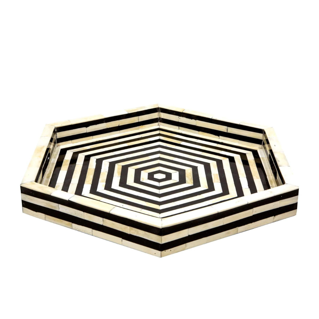 Bone Inlay Hexagonal Tray in Black