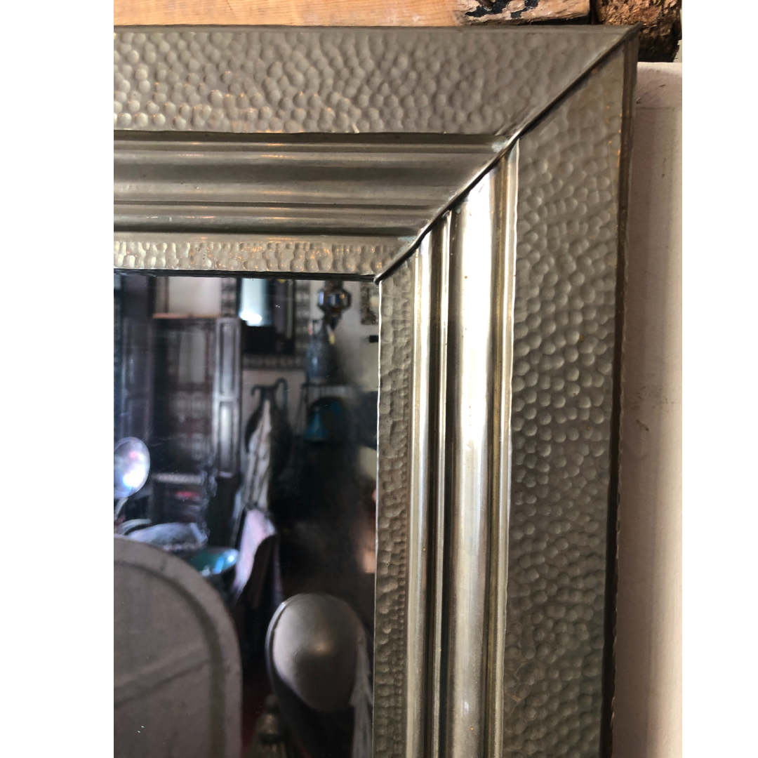 Genuine Moroccan Mirror with Dimpled Embossed Silver Nickel Frame