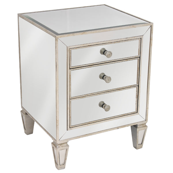 Antique Ribbed Mirror 3 Drawer Bedside