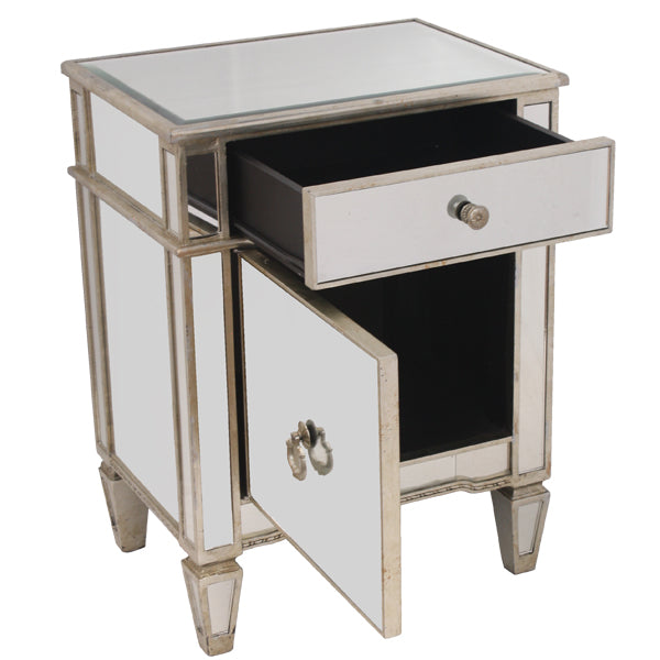 Antique Ribbed Mirror Bedside Cabinet