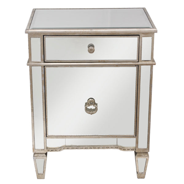 Antique Ribbed Mirror Bedside Cabinet