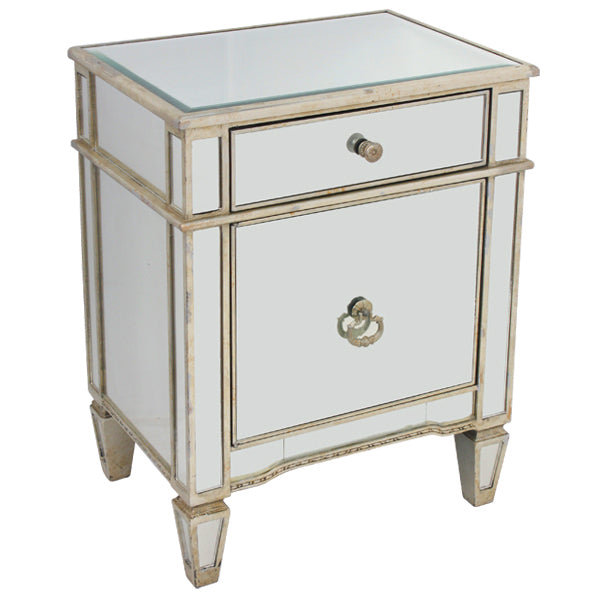 Antique Ribbed Mirror Bedside Cabinet