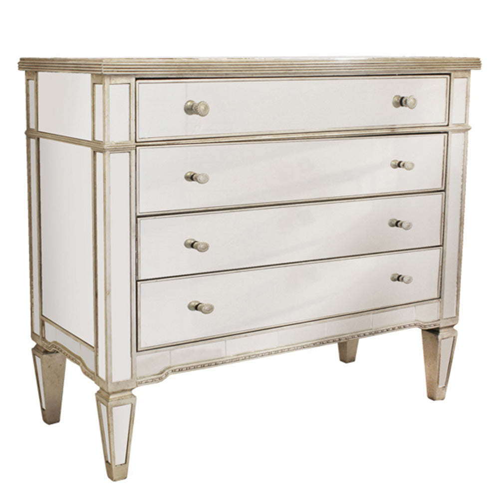 Antique Mirrored 4 Drawer Chest