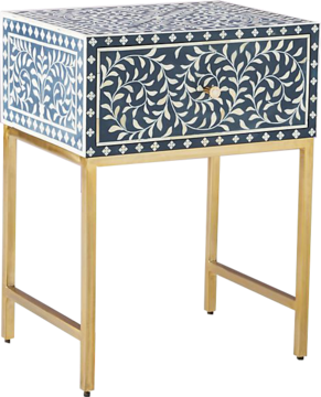 Bone Inlay Lori Bedside Table with Brass Legs in Blue