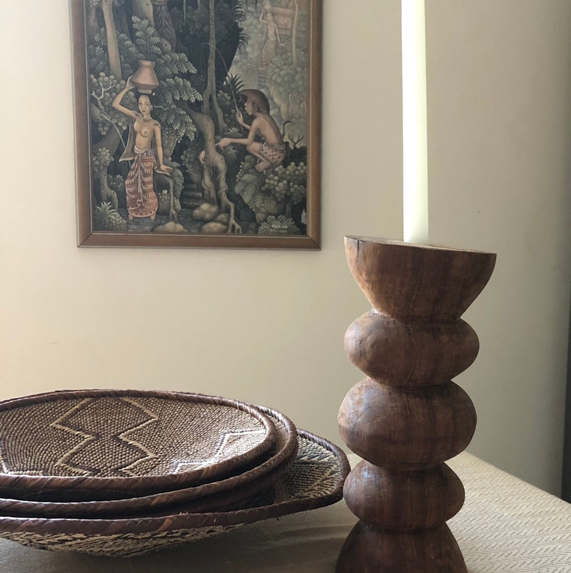 Carved Timber Candle Holder