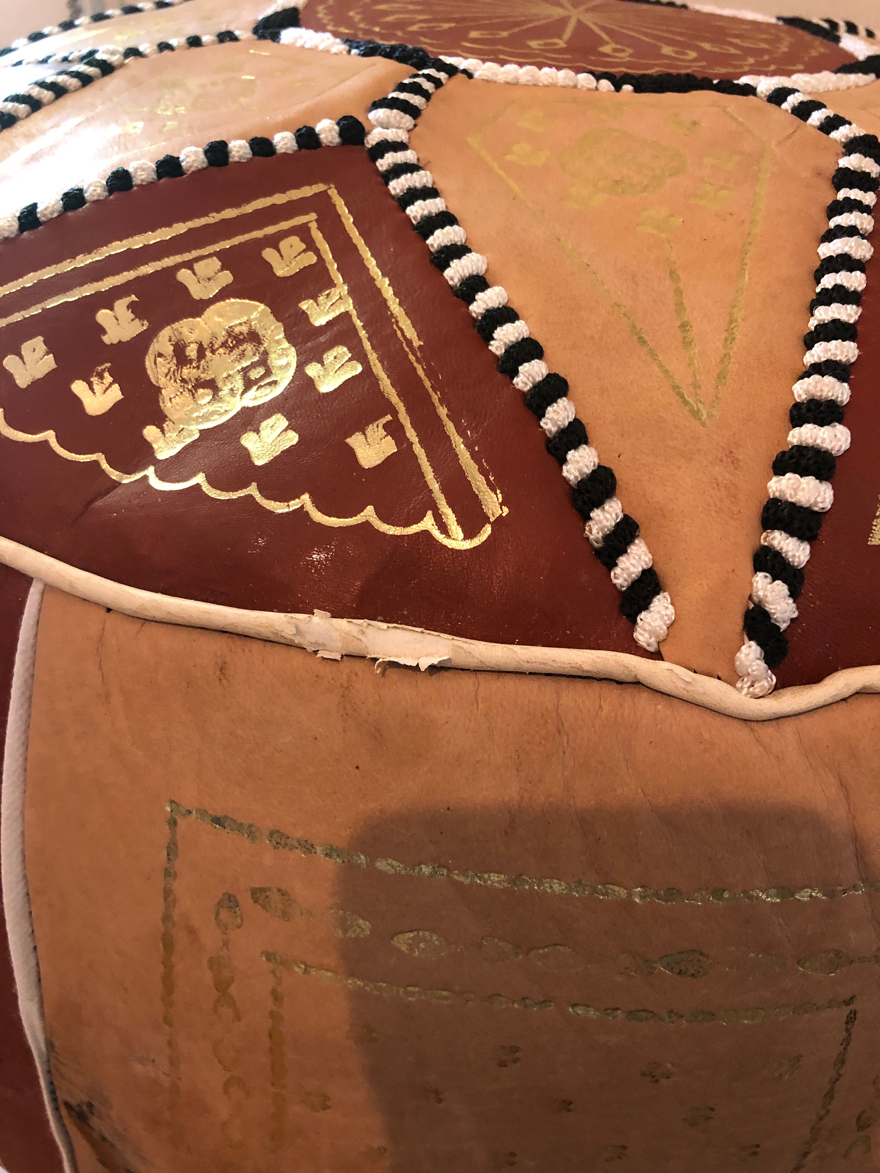 Moroccan Leather Pouffe in Chiffon & Tan - Warehouse Sale
