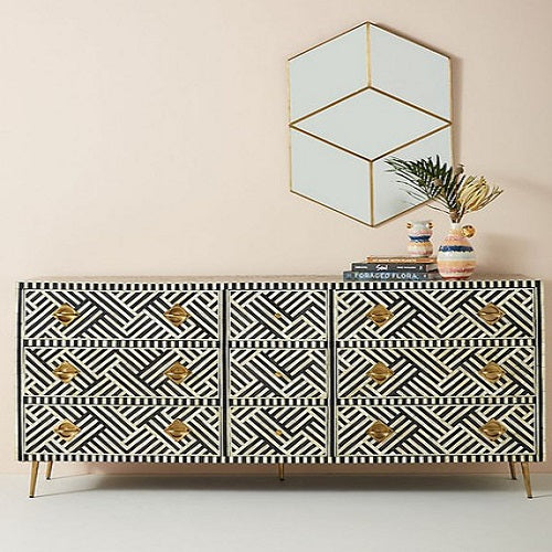 Bone Inlay Geo Inlay Three-Drawer Dresser