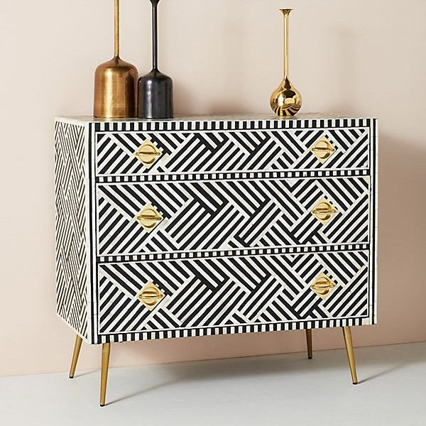 Bone Inlay Geo Inlay Nightstand