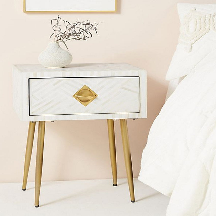Bone Inlay Geo Inlay Nightstand