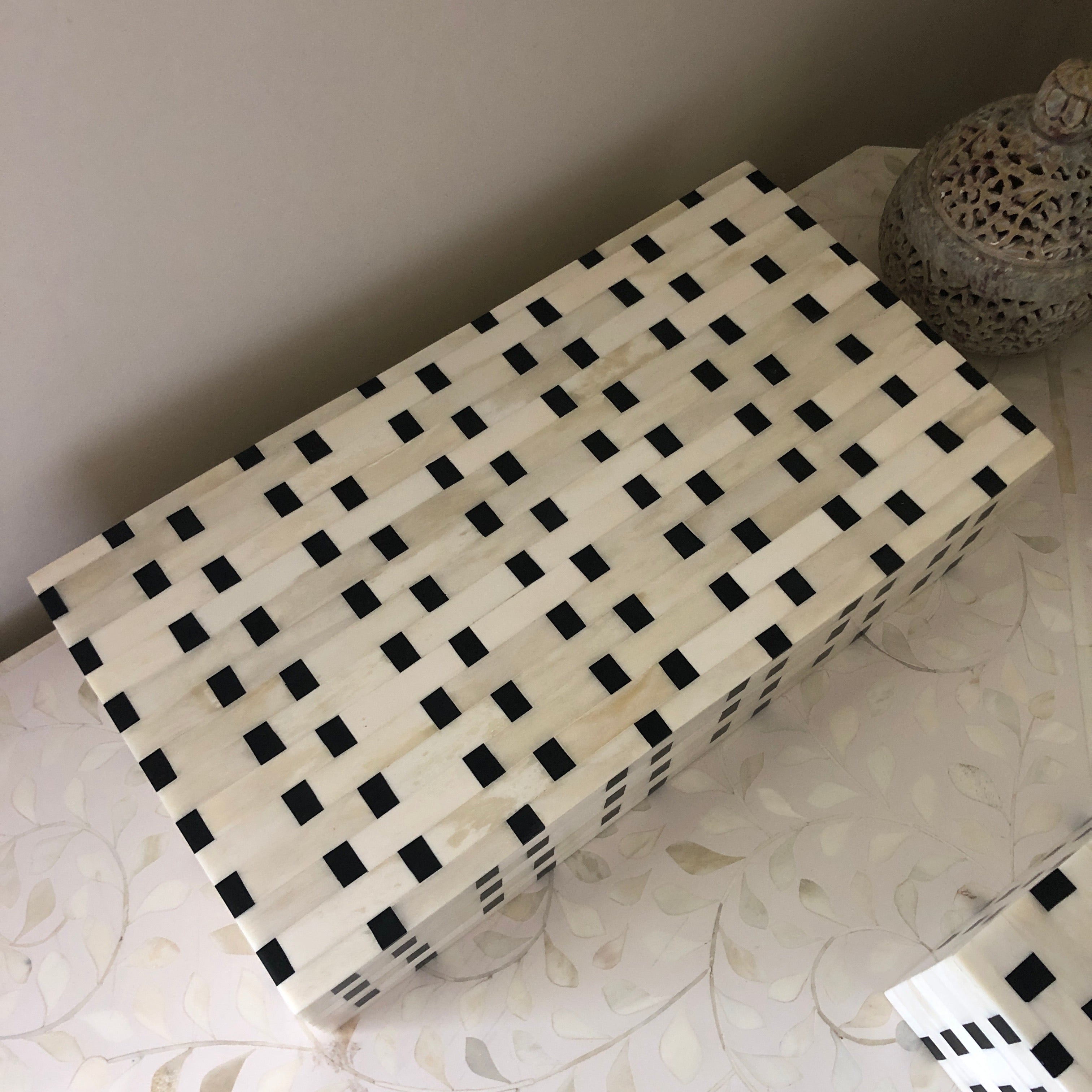Bone Inlay Box in Black & White Checker