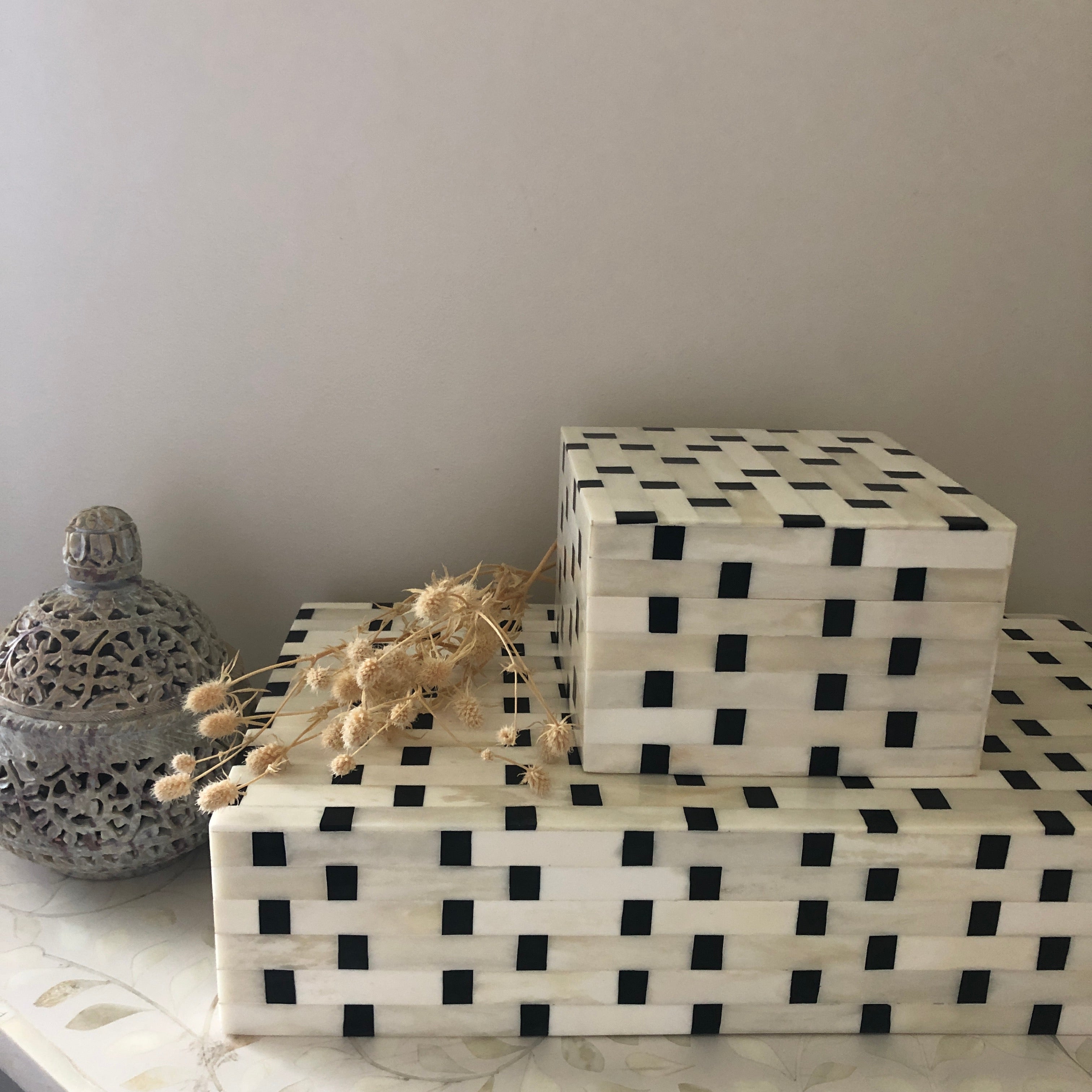 Bone Inlay Box in Black & White Checker