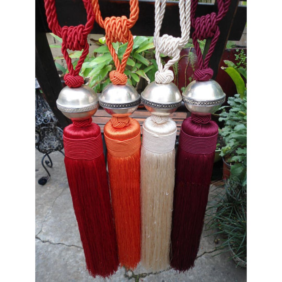 Moroccan Cactus Silk & White Brass Curtain Tie Back