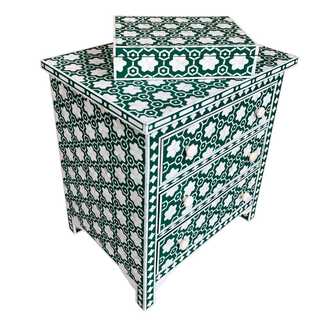 Garland Bone Inlay Upsized Bedside Table in Green