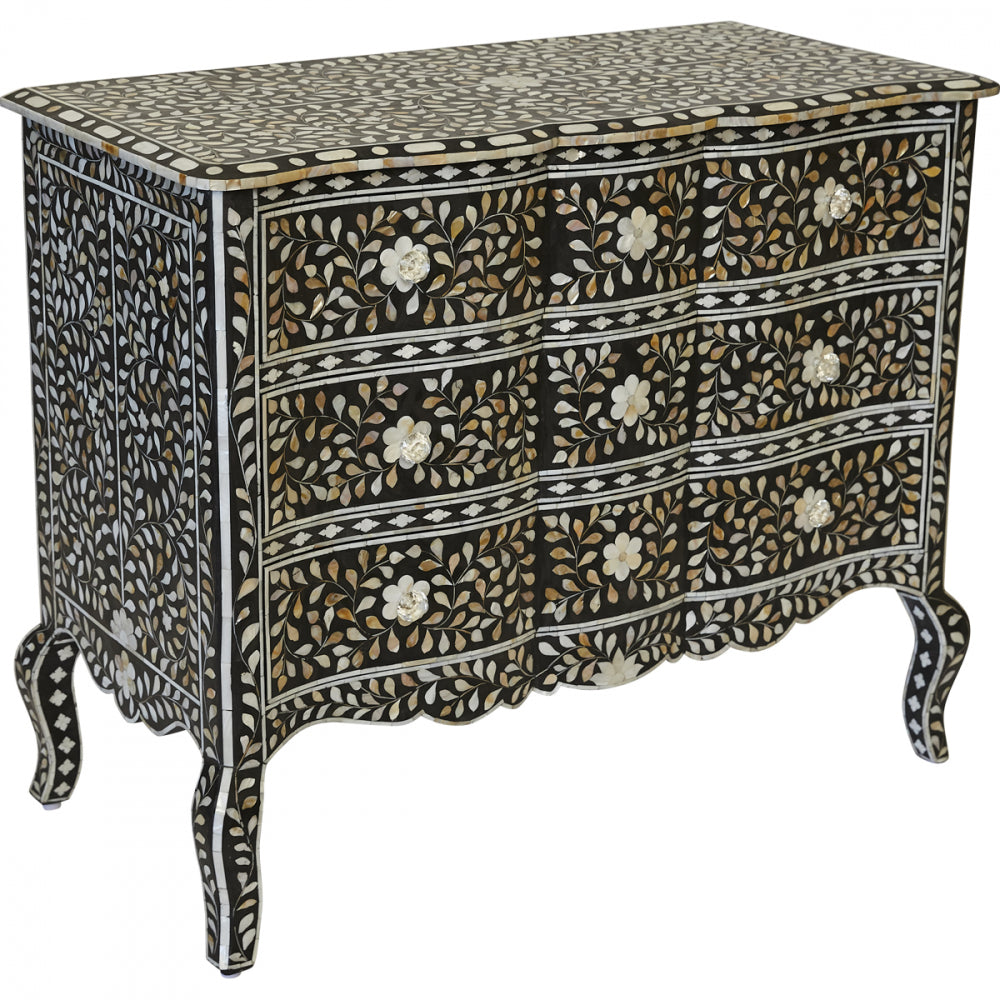 Bone Inlay Floral Side Table in Blush
