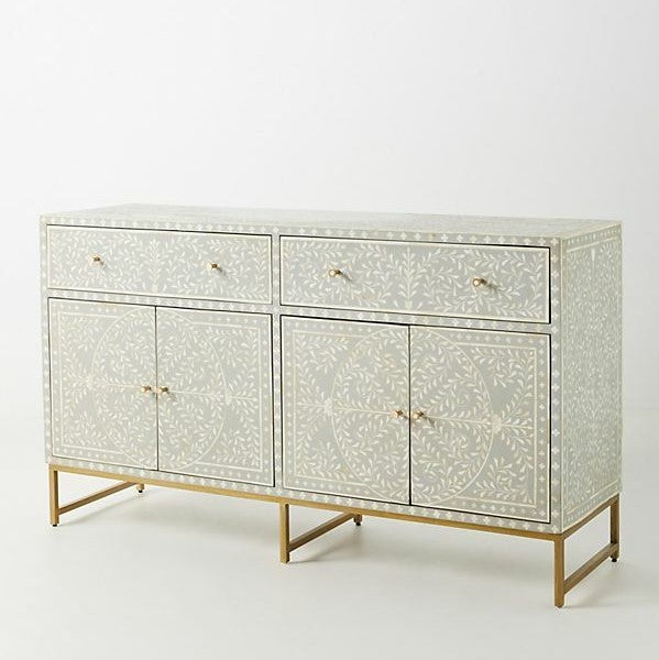 Bone Inlay Scroll Vine Buffet in Grey