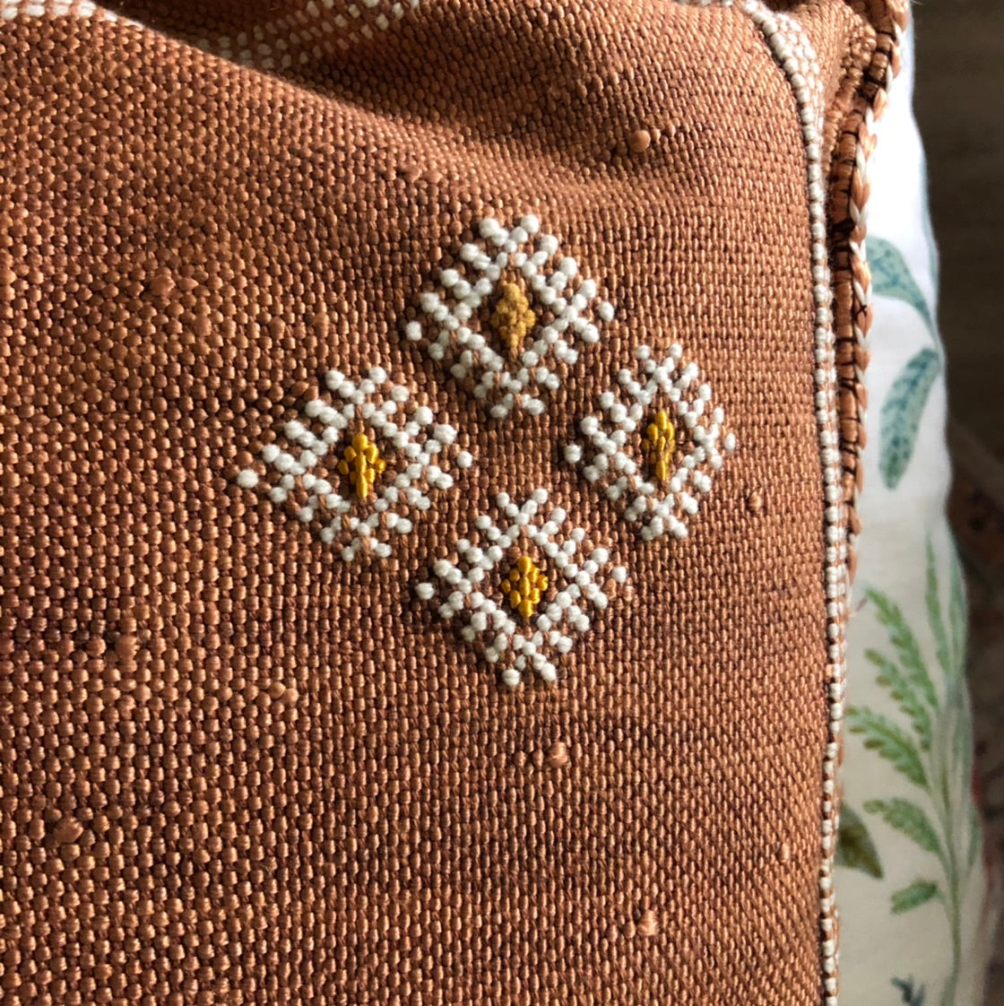 Genuine Moroccan Cactus Silk Cushion in Umber