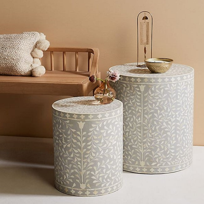 Bone Inlay Scalloped Side Table