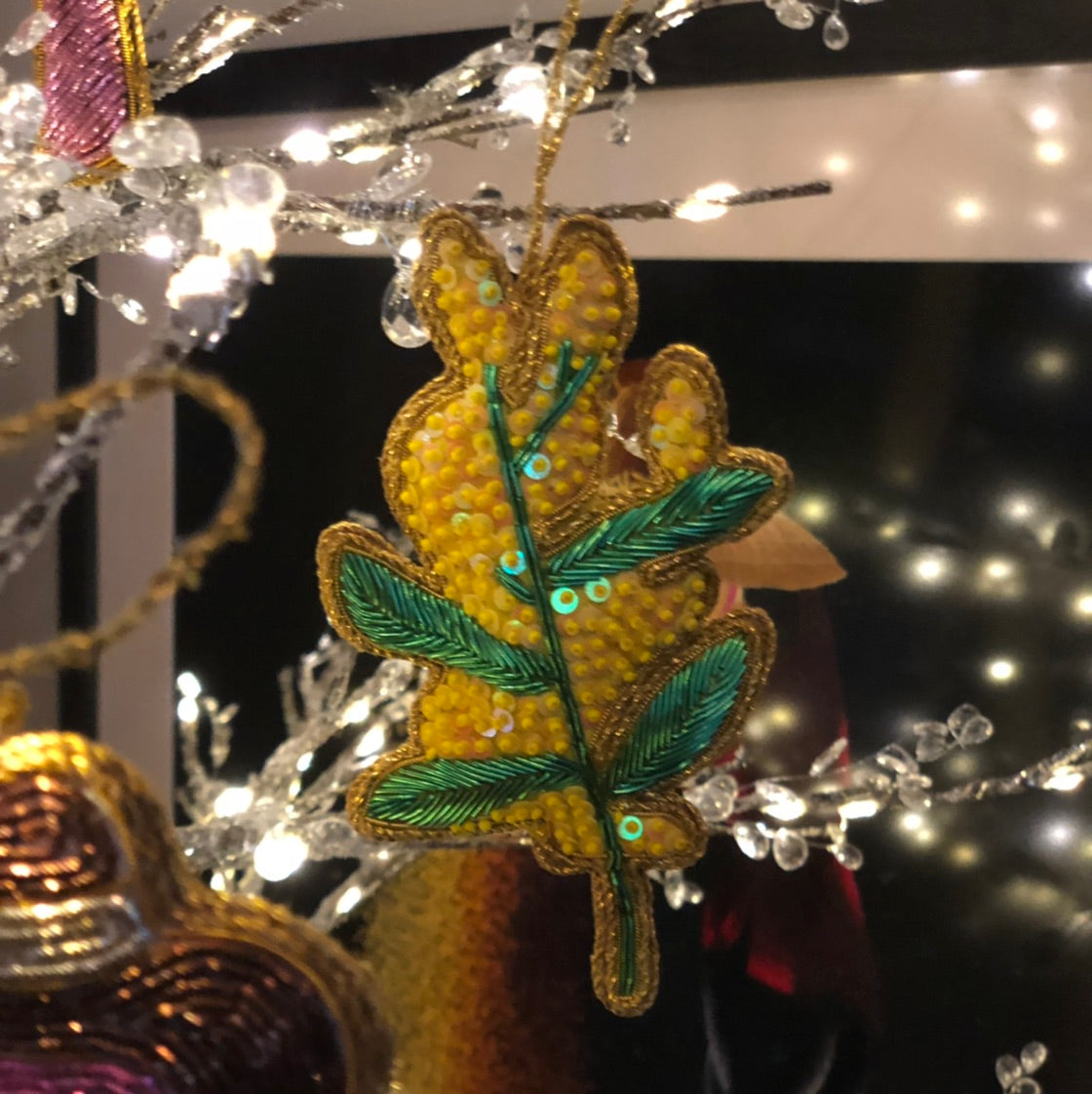 Sequin Golden Wattle Hanging Tree Decoration