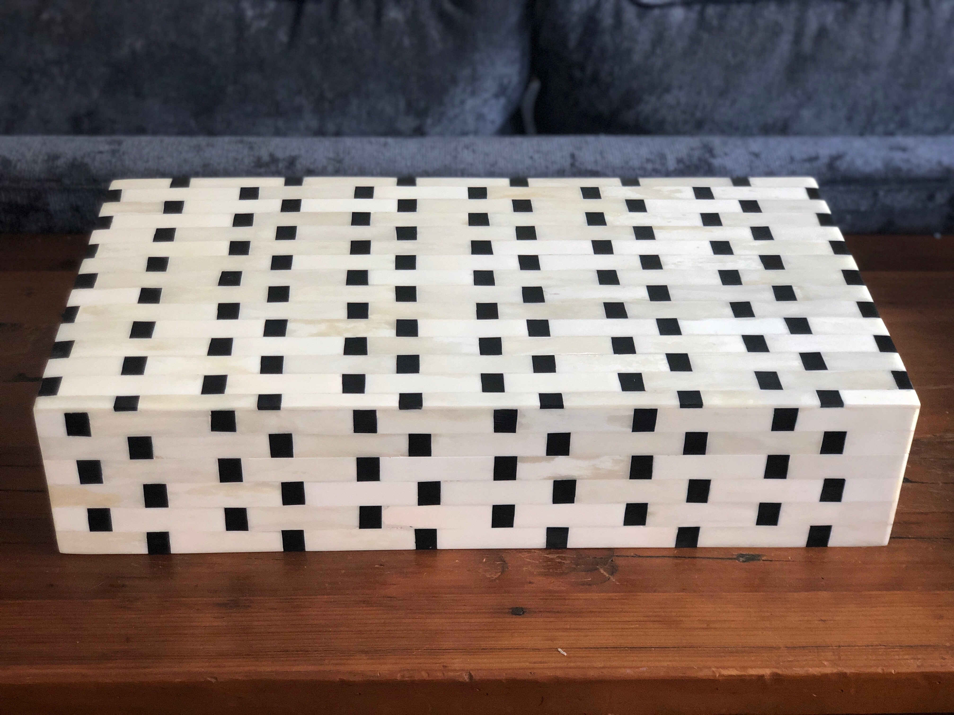 Bone Inlay Box in Black & White Checker